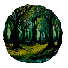 Ai Generated Trees Forest Mystical Forest Nature Art Large 18  Premium Flano Round Cushions by Ndabl3x