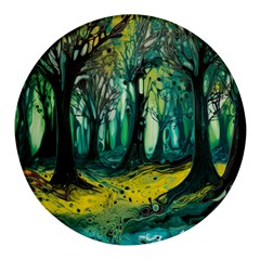 Ai Generated Trees Forest Mystical Forest Nature Art Round Glass Fridge Magnet (4 Pack) by Ndabl3x