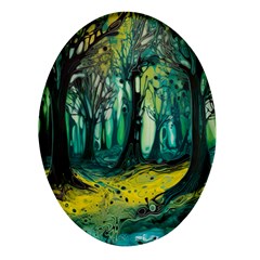 Ai Generated Trees Forest Mystical Forest Nature Art Oval Glass Fridge Magnet (4 Pack) by Ndabl3x