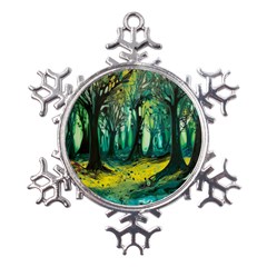 Ai Generated Trees Forest Mystical Forest Nature Art Metal Large Snowflake Ornament