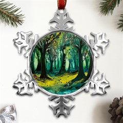 Ai Generated Trees Forest Mystical Forest Nature Art Metal Small Snowflake Ornament by Ndabl3x