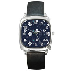 Flowers Pattern Pattern Flower Texture Square Metal Watch by Ndabl3x