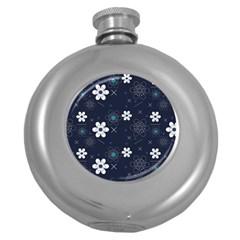 Flowers Pattern Pattern Flower Texture Round Hip Flask (5 Oz) by Ndabl3x