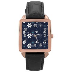 Flowers Pattern Pattern Flower Texture Rose Gold Leather Watch  by Ndabl3x