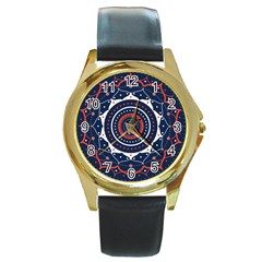 Mandala Orange Navy Round Gold Metal Watch by Ndabl3x