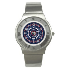 Mandala Orange Navy Stainless Steel Watch by Ndabl3x