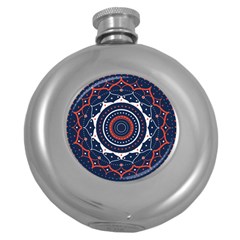 Mandala Orange Navy Round Hip Flask (5 Oz) by Ndabl3x