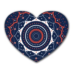 Mandala Orange Navy Heart Mousepad by Ndabl3x