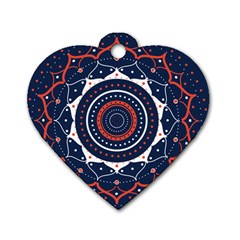 Mandala Orange Navy Dog Tag Heart (one Side) by Ndabl3x