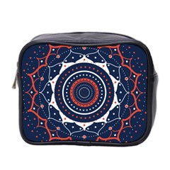 Mandala Orange Navy Mini Toiletries Bag (two Sides) by Ndabl3x