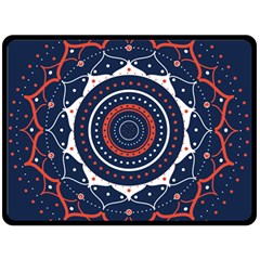 Mandala Orange Navy Fleece Blanket (large) by Ndabl3x