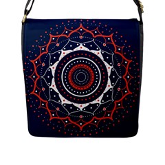 Mandala Orange Navy Flap Closure Messenger Bag (l) by Ndabl3x