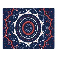 Mandala Orange Navy Two Sides Premium Plush Fleece Blanket (large) by Ndabl3x