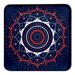 Mandala Orange Navy Square Glass Fridge Magnet (4 pack) Front