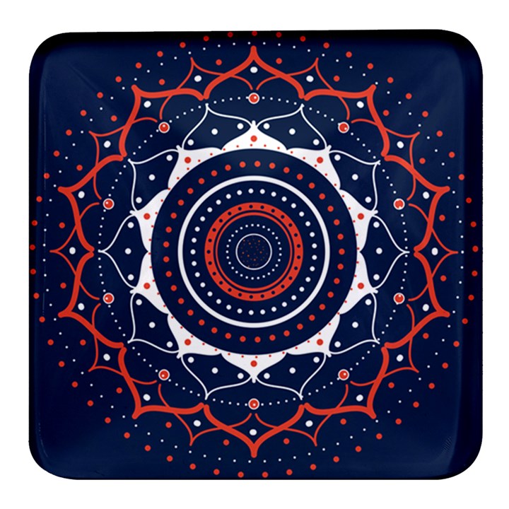 Mandala Orange Navy Square Glass Fridge Magnet (4 pack)