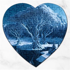 Nature Winter Cold Snow Landscape Jigsaw Puzzle (heart) by Ndabl3x