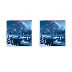 Nature Winter Cold Snow Landscape Cufflinks (square)