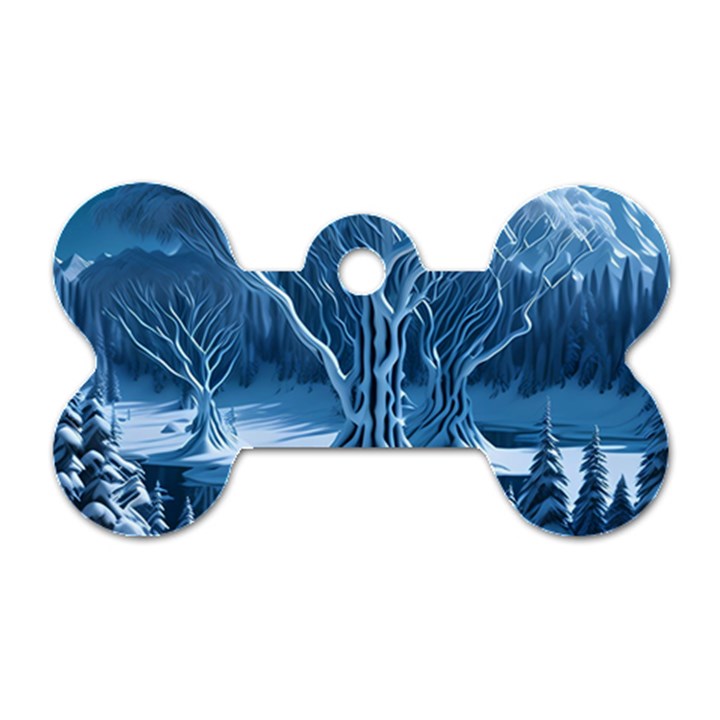 Nature Winter Cold Snow Landscape Dog Tag Bone (Two Sides)