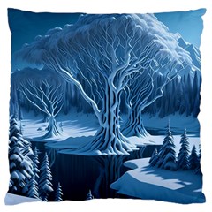 Nature Winter Cold Snow Landscape Large Cushion Case (one Side) by Ndabl3x