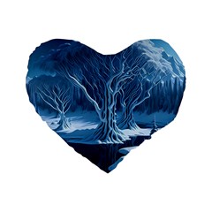 Nature Winter Cold Snow Landscape Standard 16  Premium Heart Shape Cushions by Ndabl3x