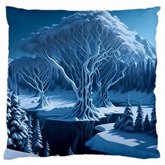 Nature Winter Cold Snow Landscape Large Premium Plush Fleece Cushion Case (one Side) by Ndabl3x