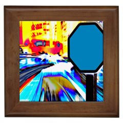 Stop Retro Abstract Stop Sign Blur Framed Tile by Ndabl3x