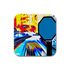 Stop Retro Abstract Stop Sign Blur Rubber Square Coaster (4 Pack) by Ndabl3x