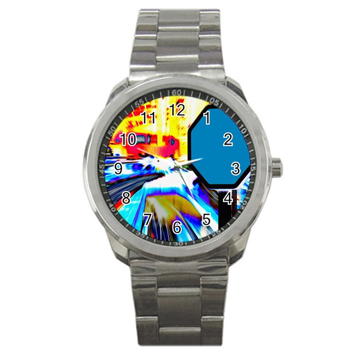 Stop Retro Abstract Stop Sign Blur Sport Metal Watch