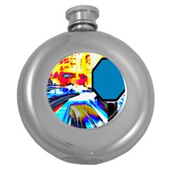 Stop Retro Abstract Stop Sign Blur Round Hip Flask (5 Oz) by Ndabl3x