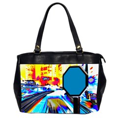 Stop Retro Abstract Stop Sign Blur Oversize Office Handbag (2 Sides) by Ndabl3x