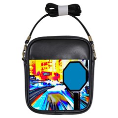 Stop Retro Abstract Stop Sign Blur Girls Sling Bag by Ndabl3x