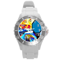 Stop Retro Abstract Stop Sign Blur Round Plastic Sport Watch (l) by Ndabl3x