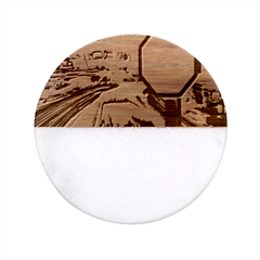 Stop Retro Abstract Stop Sign Blur Classic Marble Wood Coaster (round)  by Ndabl3x