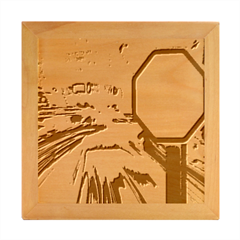 Stop Retro Abstract Stop Sign Blur Wood Photo Frame Cube