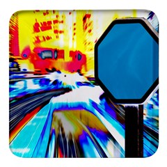 Stop Retro Abstract Stop Sign Blur Square Glass Fridge Magnet (4 pack)