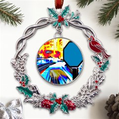 Stop Retro Abstract Stop Sign Blur Metal X mas Wreath Holly leaf Ornament