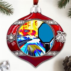 Stop Retro Abstract Stop Sign Blur Metal Snowflake And Bell Red Ornament