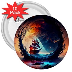 Tree Planet Moon 3  Buttons (10 Pack)  by Ndabl3x