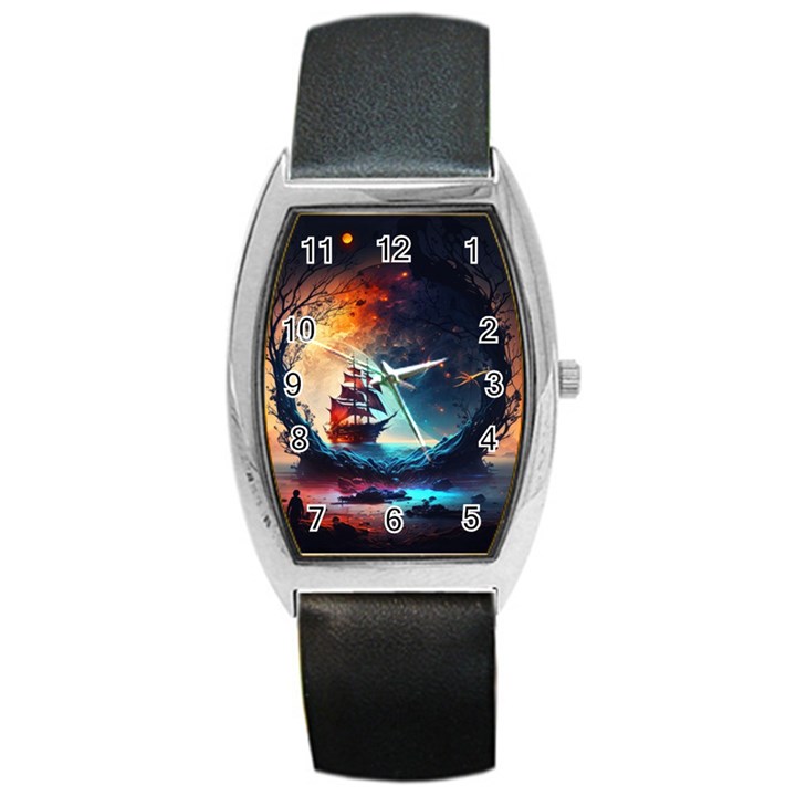 Tree Planet Moon Barrel Style Metal Watch