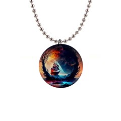 Tree Planet Moon 1  Button Necklace by Ndabl3x