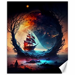 Tree Planet Moon Canvas 8  X 10 