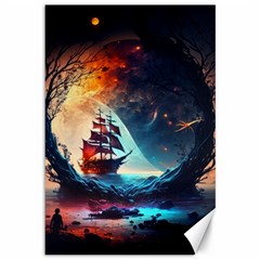 Tree Planet Moon Canvas 12  X 18  by Ndabl3x