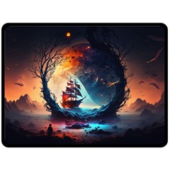 Tree Planet Moon Fleece Blanket (large) by Ndabl3x