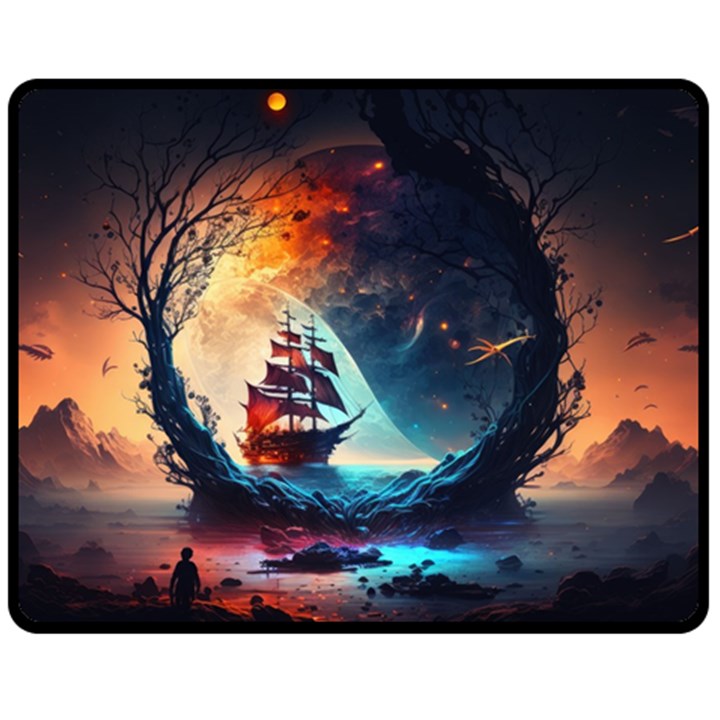 Tree Planet Moon Fleece Blanket (Medium)