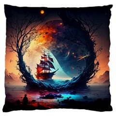 Tree Planet Moon Standard Premium Plush Fleece Cushion Case (two Sides) by Ndabl3x