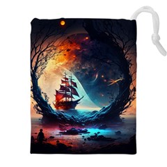 Tree Planet Moon Drawstring Pouch (5xl) by Ndabl3x