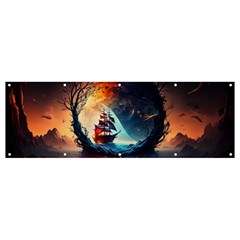 Tree Planet Moon Banner And Sign 12  X 4  by Ndabl3x