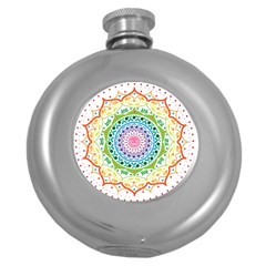 Mandala Pattern Rainbow Pride Round Hip Flask (5 Oz) by Ndabl3x