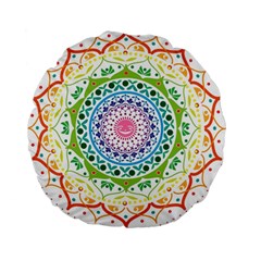 Mandala Pattern Rainbow Pride Standard 15  Premium Round Cushions by Ndabl3x