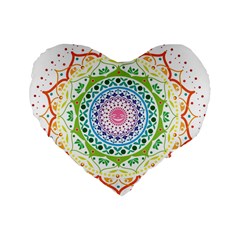 Mandala Pattern Rainbow Pride Standard 16  Premium Flano Heart Shape Cushions by Ndabl3x